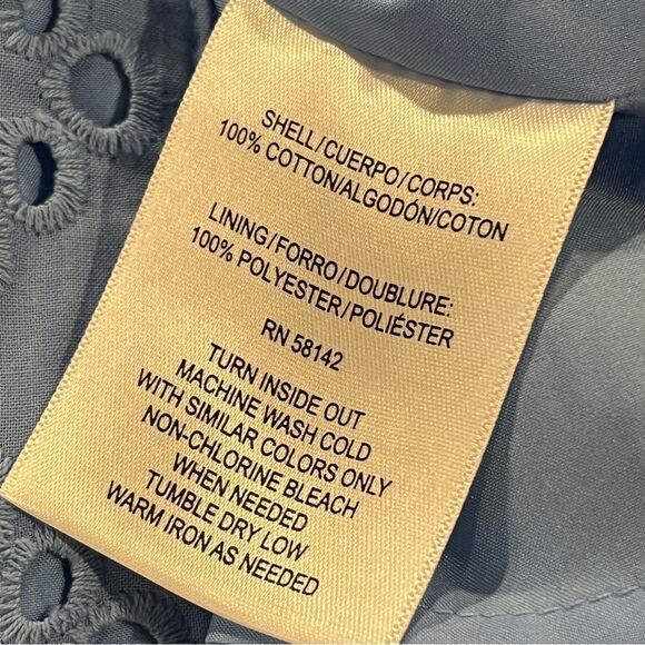 Donna Morgan Blue Eyelet Button-Up short sleeves straight cut dress size 10 - Picture 11 of 13